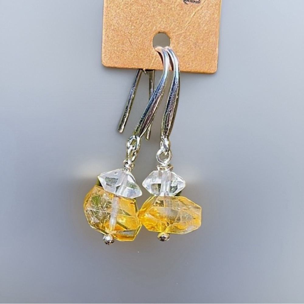 Hand Made Citrine Diamond Earrings